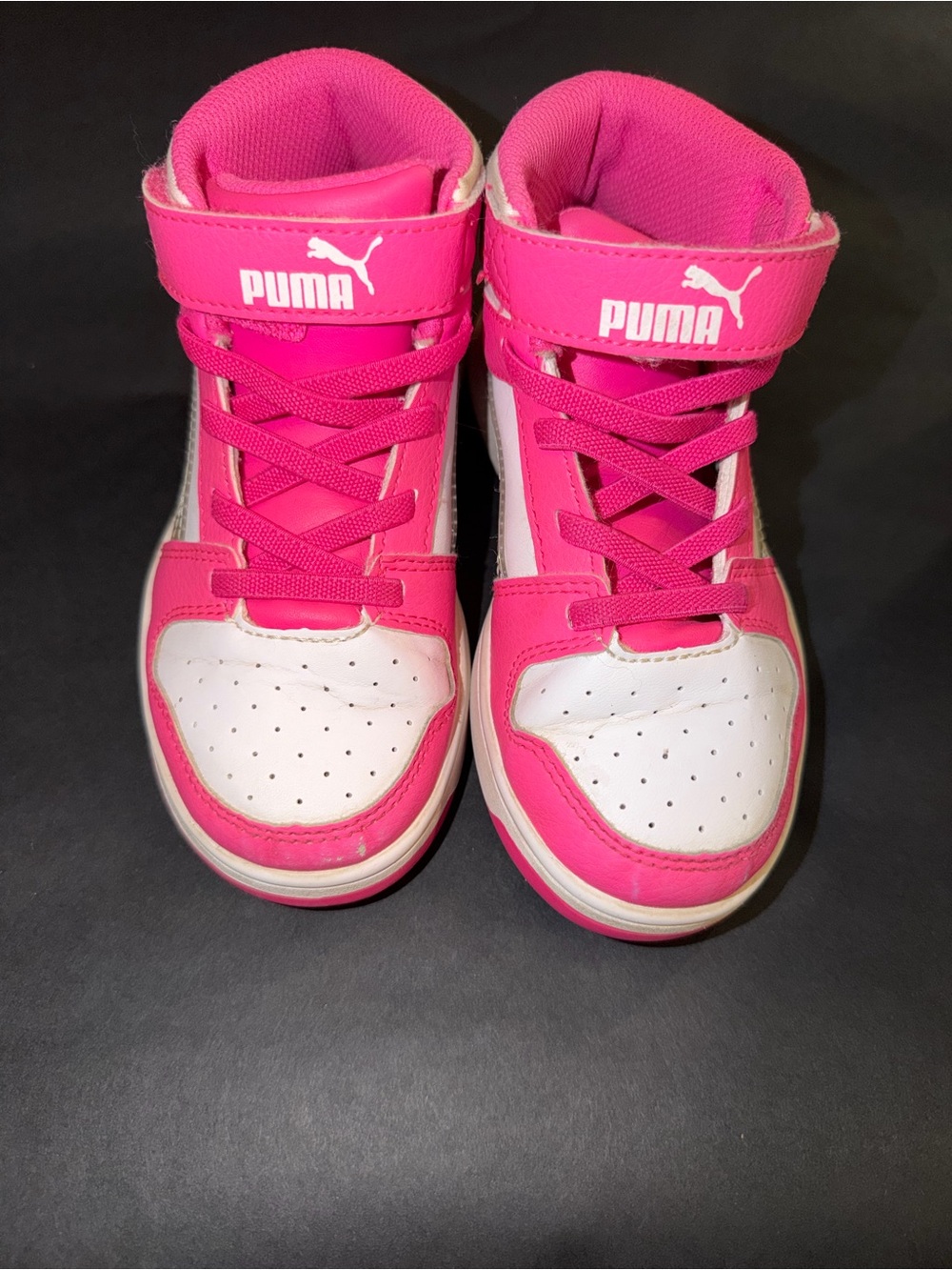 Puma Kids Pink and White High-Top Sneakers Iridescent